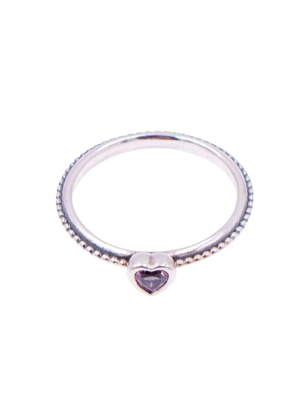 Pandora One Love Heart Ring Sterling Silver Pink Sapphire Stackable Retired